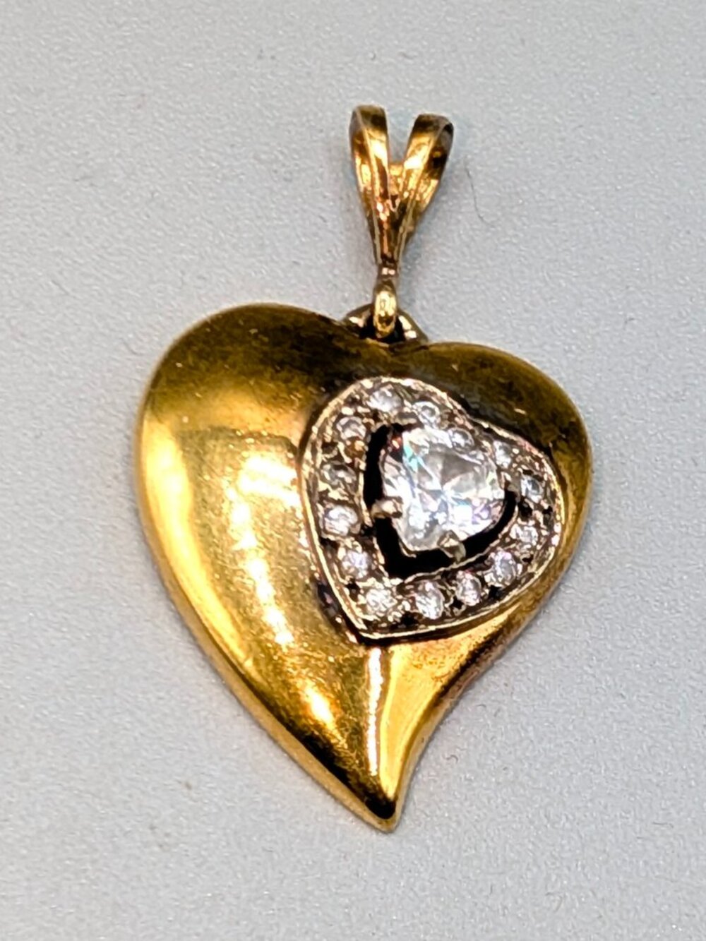 Vintage Sterling Silver Vermeil Rhinestone Heart Pendant